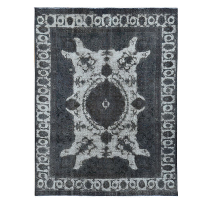 Overdyed & Vintage Wool Hand Knotted Rug Black Silver 8.0X11.0 -O087216
