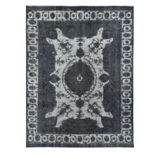 Overdyed & Vintage Wool Hand Knotted Rug Black Silver 8.0X11.0 -O087216