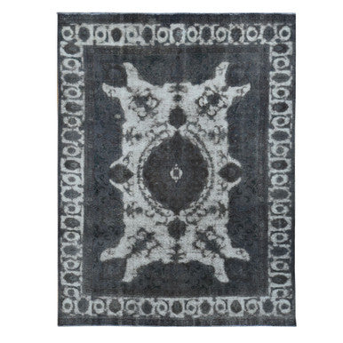 Overdyed & Vintage Wool Hand Knotted Rug Black Silver 8.0X11.0 -O087216