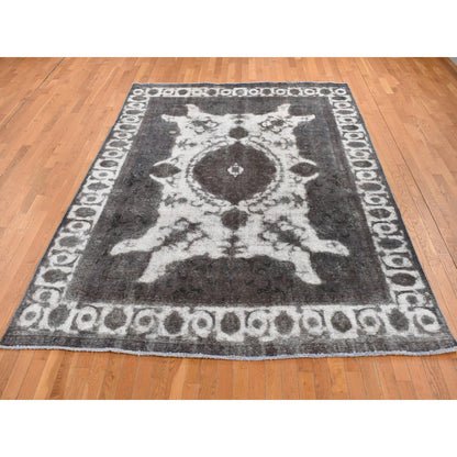 Overdyed & Vintage Wool Hand Knotted Rug Black Silver 8.0X11.0 -O087216