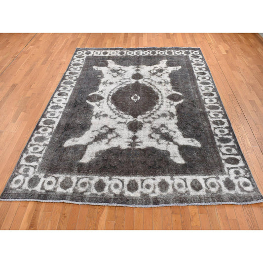 Overdyed & Vintage Wool Hand Knotted Rug Black Silver 8.0X11.0 -O087216