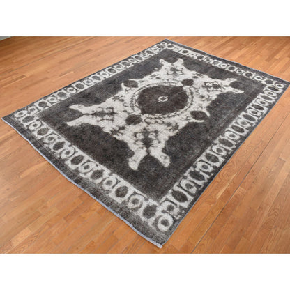 Overdyed & Vintage Wool Hand Knotted Rug Black Silver 8.0X11.0 -O087216