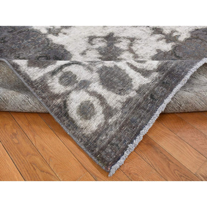 Overdyed & Vintage Wool Hand Knotted Rug Black Silver 8.0X11.0 -O087216