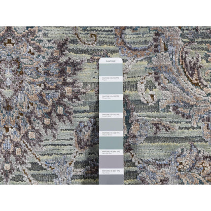 Transitional Wool & Silk Hand Knotted Rug Green Beige 4.1X6.2 -O087217