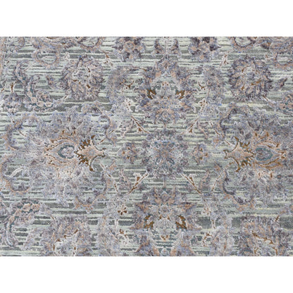 Transitional Wool & Silk Hand Knotted Rug Green Beige 4.1X6.2 -O087217
