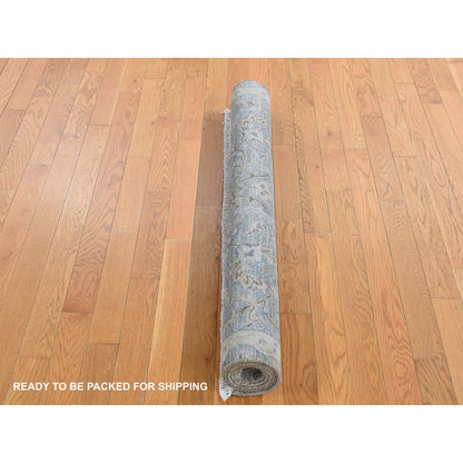 Transitional Wool & Silk Hand Knotted Rug Green Beige 4.1X6.2 -O087217