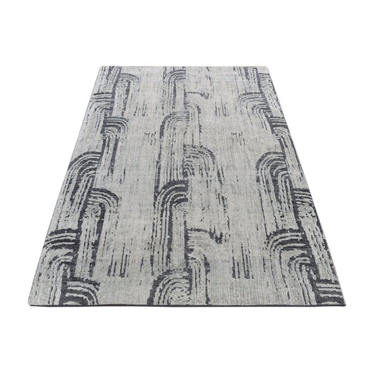 Modern and Contemporary Wool & Silk Hand Knotted Rug Grey No Border 4.0X6.3 -O087218