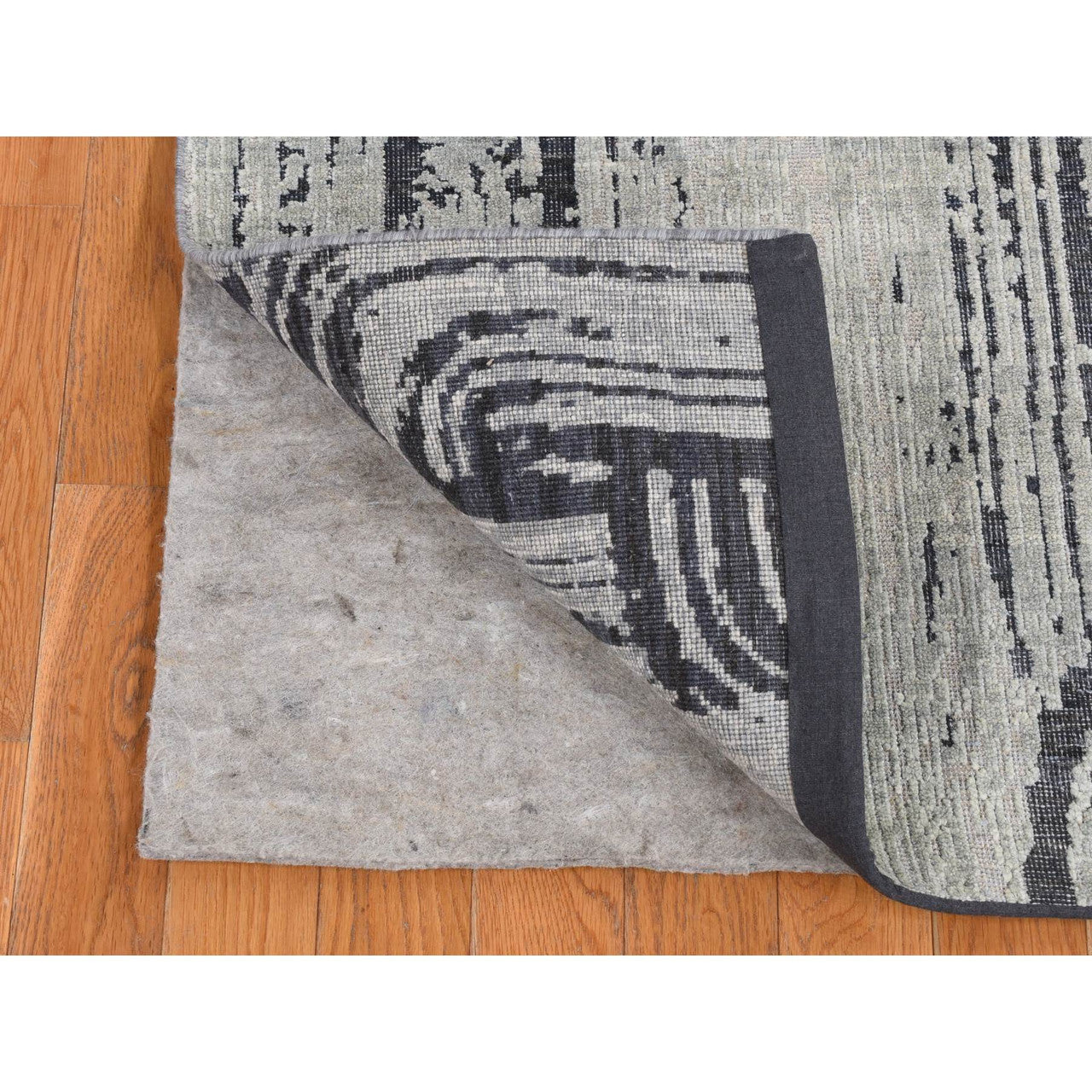 Modern and Contemporary Wool & Silk Hand Knotted Rug Grey No Border 4.0X6.3 -O087218