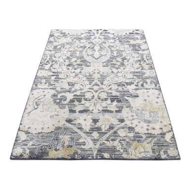 Transitional Wool & Silk Hand Knotted Rug Grey No Border 4.0X6.3 -O087219