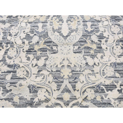 Transitional Wool & Silk Hand Knotted Rug Grey No Border 4.0X6.3 -O087219