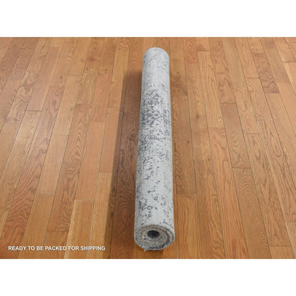 Transitional Wool & Silk Hand Knotted Rug Grey No Border 4.1X6.0 -O087222