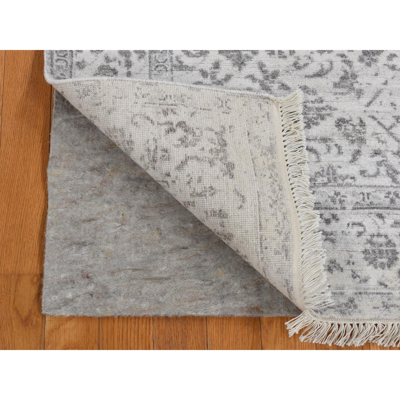 Transitional Wool & Silk Hand Knotted Rug Ivory Ivory 4.1X6.2 -O087223