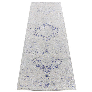 Transitional Wool & Silk Hand Knotted Rug Grey No Border 2.6X8.5 -O087225