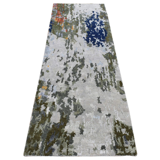 Modern and Contemporary Wool & Silk Hand Knotted Rug Grey No Border 2.7X8.0 -O087226