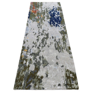 Modern and Contemporary Wool & Silk Hand Knotted Rug Grey No Border 2.7X8.0 -O087226