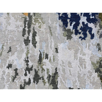 Modern and Contemporary Wool & Silk Hand Knotted Rug Grey No Border 2.7X8.0 -O087226