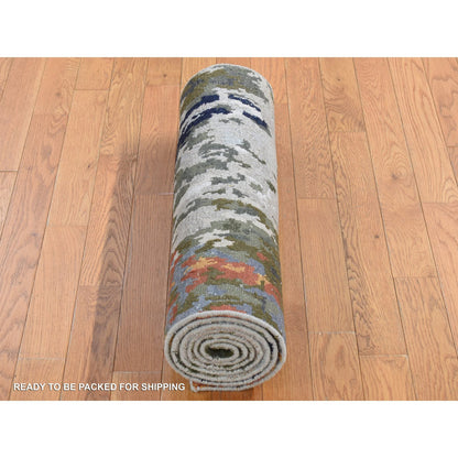 Modern and Contemporary Wool & Silk Hand Knotted Rug Grey No Border 2.7X8.0 -O087226