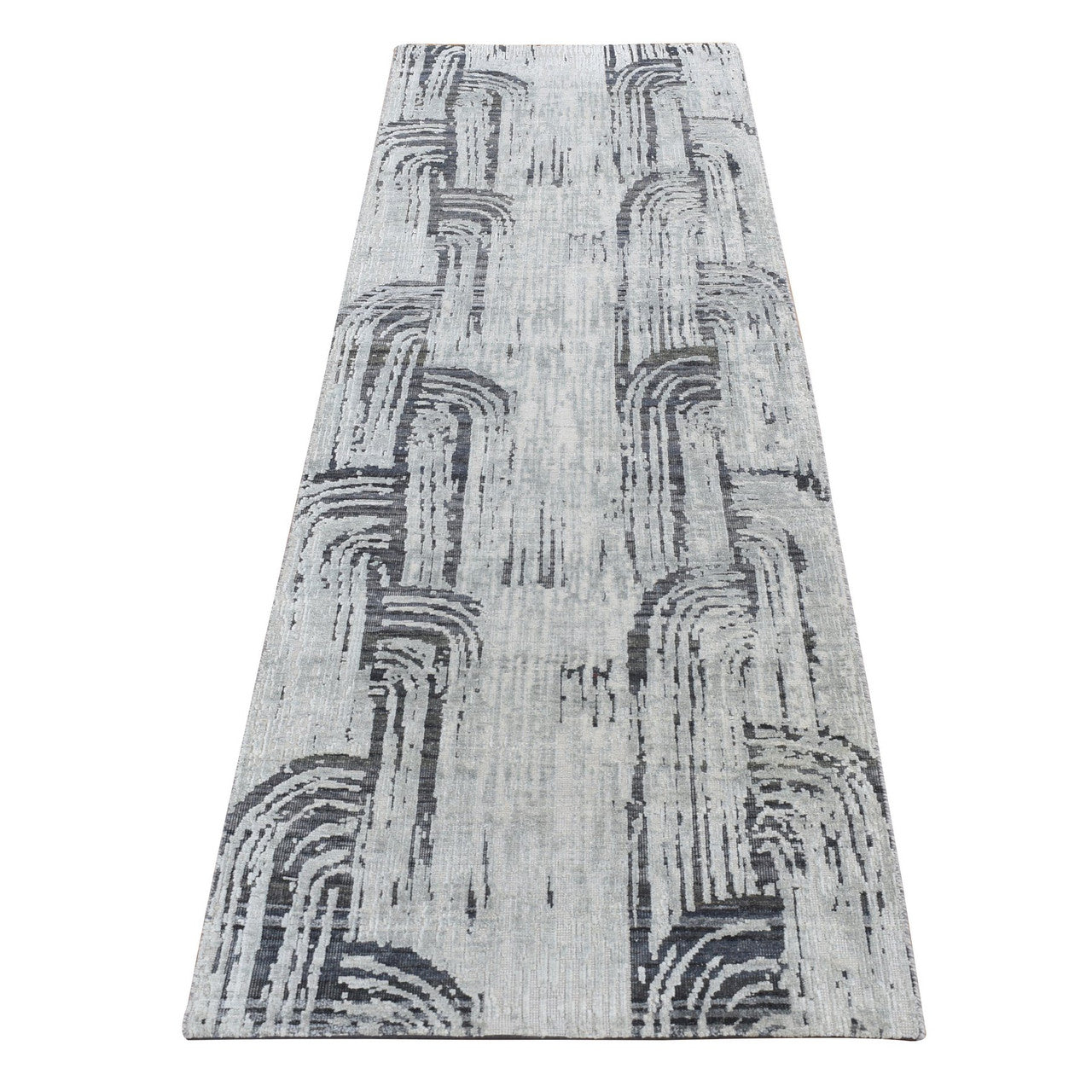 Gray 2'7" x 8'0" Modern and Contemporary Hand knotted Wool/Silk Rug - Sku: O087227