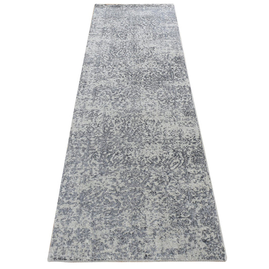 Transitional Wool & Silk Hand Loomed Rug Grey No Border 2.5X8.2 -O087228