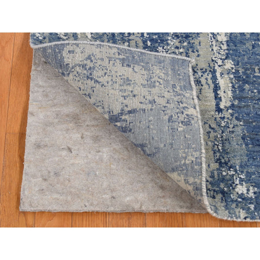 Modern and Contemporary Wool & Silk Hand Knotted Rug Blue No Border 2.6X8.3 -O087230
