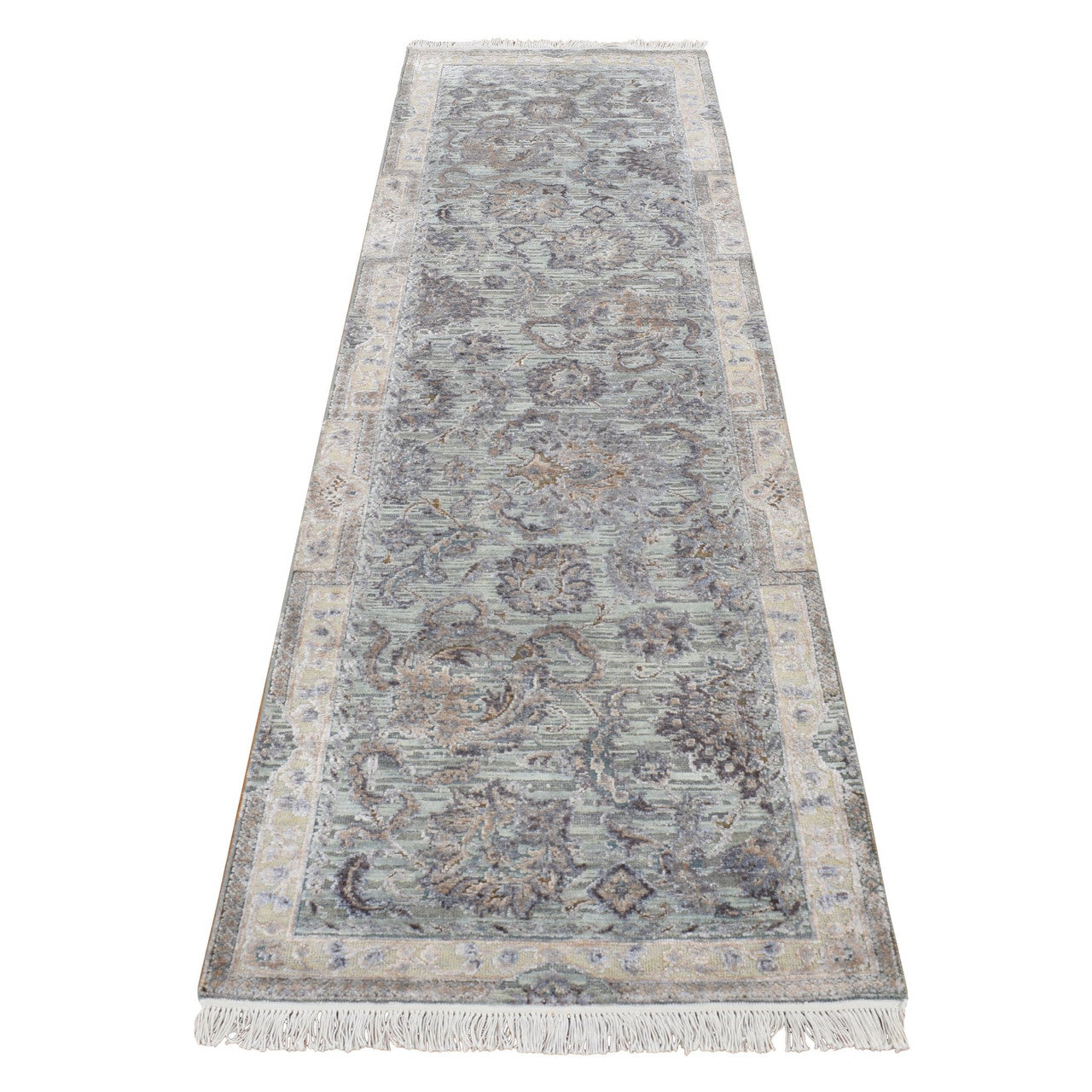 Green 2'5" x 8'1" Oushak And Peshawar Hand knotted Wool/Silk Rug - Sku: O087232