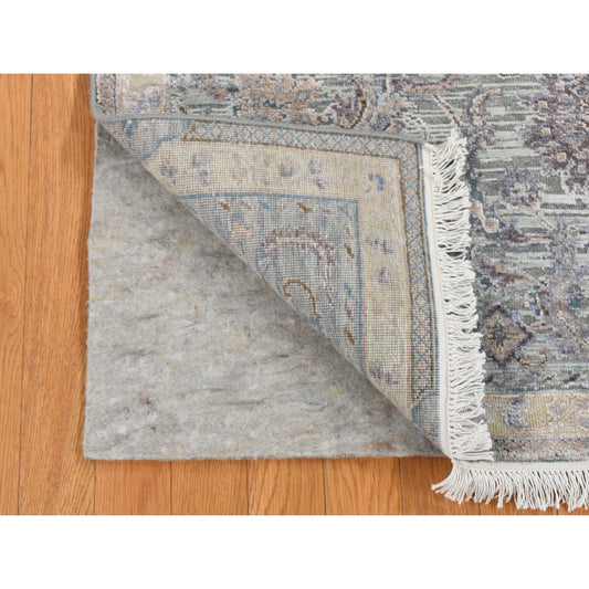 Oushak And Peshawar Wool & Silk Hand Knotted Rug Green Beige 2.5X8.1 -O087232
