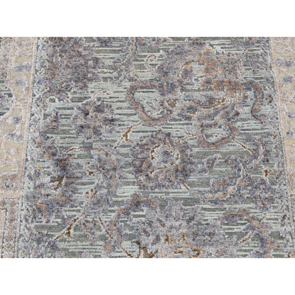 Oushak And Peshawar Wool & Silk Hand Knotted Rug Green Beige 2.5X8.1 -O087232