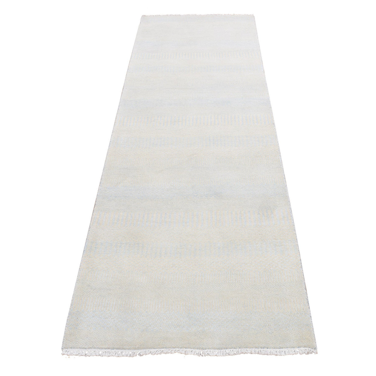 Ivory 2'7" x 8'4" Modern and Contemporary Hand knotted Wool/Silk Rug - Sku: O087233