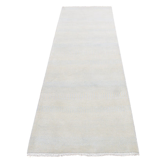 Modern and Contemporary Wool & Silk Hand Knotted Rug Ivory No Border 2.7X8.4 -O087233
