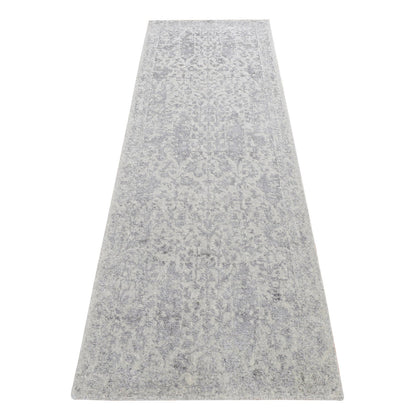 Tribal & Geometric Wool & Silk Hand Loomed Rug Grey No Border 2.5X8.2 -O087234