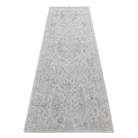 Tribal & Geometric Wool & Silk Hand Loomed Rug Grey No Border 2.5X8.2 -O087234