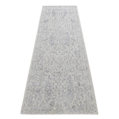Tribal & Geometric Wool & Silk Hand Loomed Rug Grey No Border 2.5X8.2 -O087234