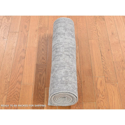 Tribal & Geometric Wool & Silk Hand Loomed Rug Grey No Border 2.5X8.2 -O087234