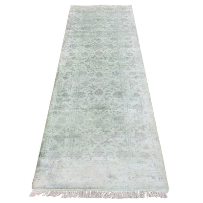 Overdyed & Vintage Wool Hand Knotted Rug Green Green 2.6X8.3 -O087236