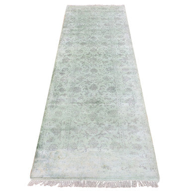 Overdyed & Vintage Wool Hand Knotted Rug Green Green 2.6X8.3 -O087236