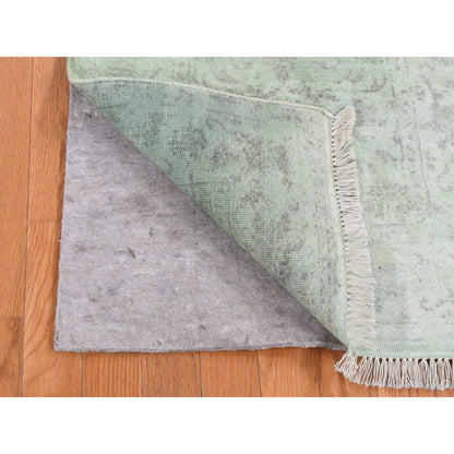 Overdyed & Vintage Wool Hand Knotted Rug Green Green 2.6X8.3 -O087236