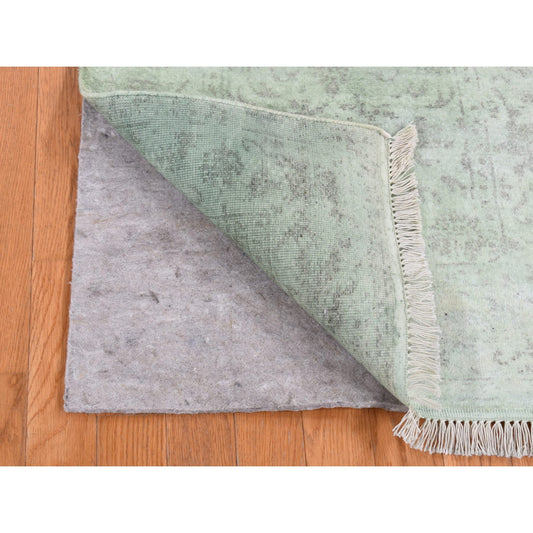 Overdyed & Vintage Wool Hand Knotted Rug Green Green 2.6X8.3 -O087236