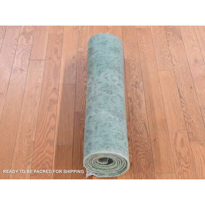 Overdyed & Vintage Wool Hand Knotted Rug Green Green 2.6X8.3 -O087236