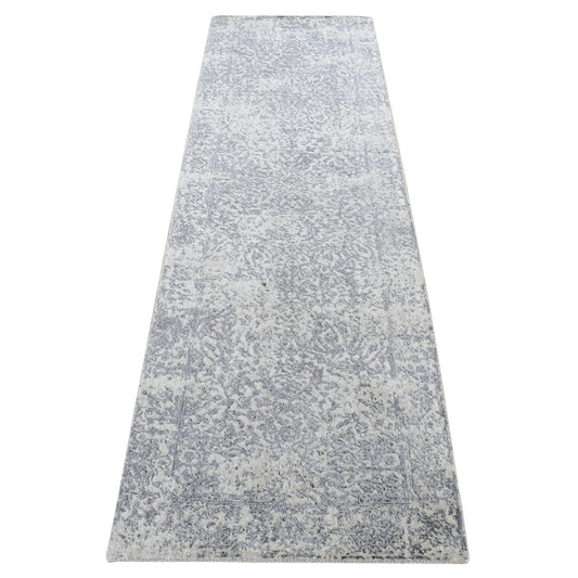 Transitional Wool & Silk Hand Loomed Rug Grey Gray 2.5X8.2 -O087237