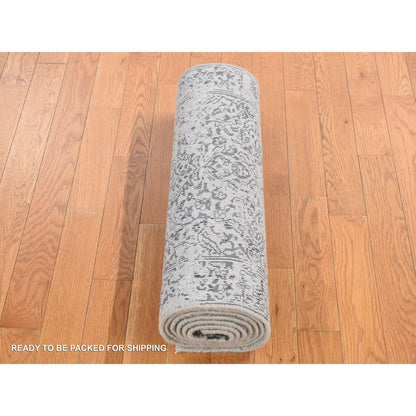 Transitional Wool & Silk Hand Loomed Rug Grey Gray 2.5X8.2 -O087237