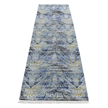 Transitional Wool & Silk Hand Knotted Rug Blue No Border 2.7X8.3 -O087238