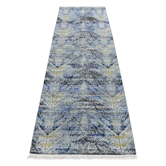 Transitional Wool & Silk Hand Knotted Rug Blue No Border 2.7X8.3 -O087238