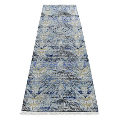 Transitional Wool & Silk Hand Knotted Rug Blue No Border 2.7X8.3 -O087238