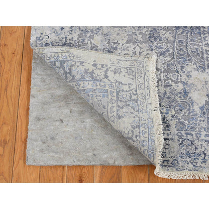 Transitional Wool & Pure Silk Hand Knotted Rug Grey Gray 2.5X10.0 -O087240