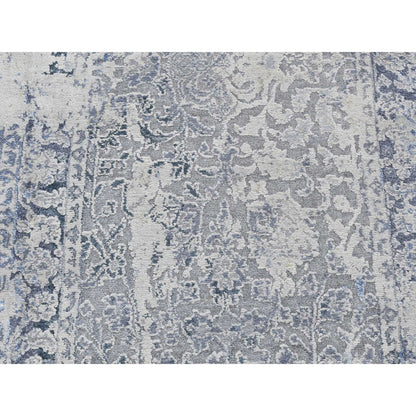 Transitional Wool & Pure Silk Hand Knotted Rug Grey Gray 2.5X10.0 -O087240