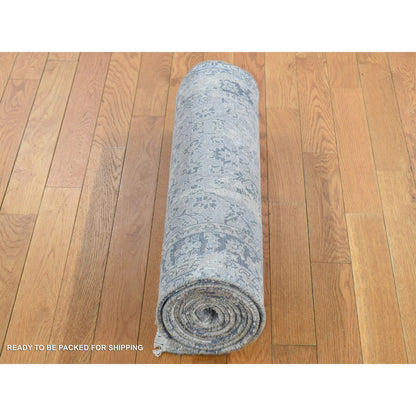 Transitional Wool & Pure Silk Hand Knotted Rug Grey Gray 2.5X10.0 -O087240