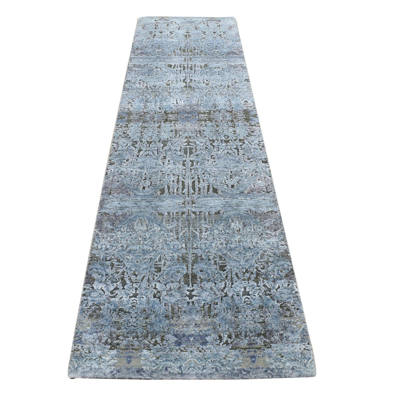 Gray 2'6" x 10'0" Transitional Hand knotted Wool/Silk Rug - Sku: O087242