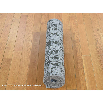 Transitional Wool & Silk Hand Knotted Rug Grey No Border 2.6X10.0 -O087242