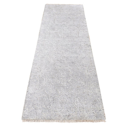 Transitional Wool & Silk Hand Knotted Rug Grey No Border 2.5X7.9 -O087244