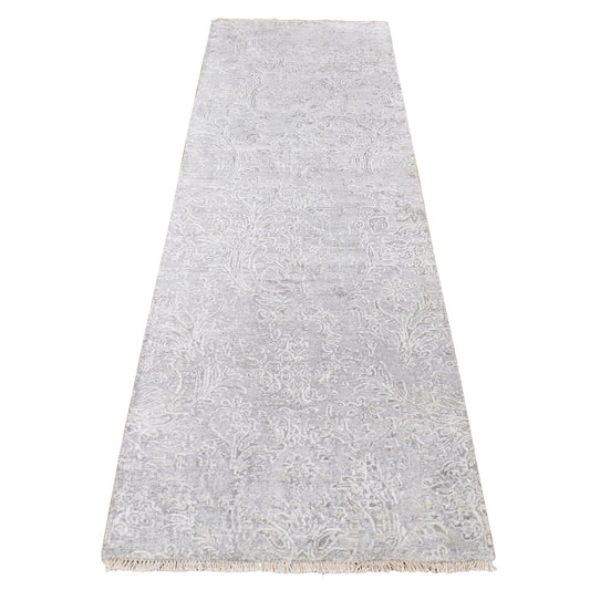 Transitional Wool & Silk Hand Knotted Rug Grey No Border 2.5X7.9 -O087244